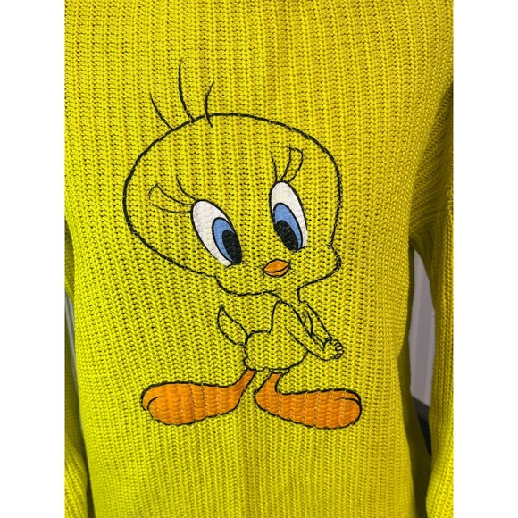 Love Your Melon Tweety Bird Looney Tunes Neon Yellow Ribbed Knit Sweater XS - Picture 2 of 11